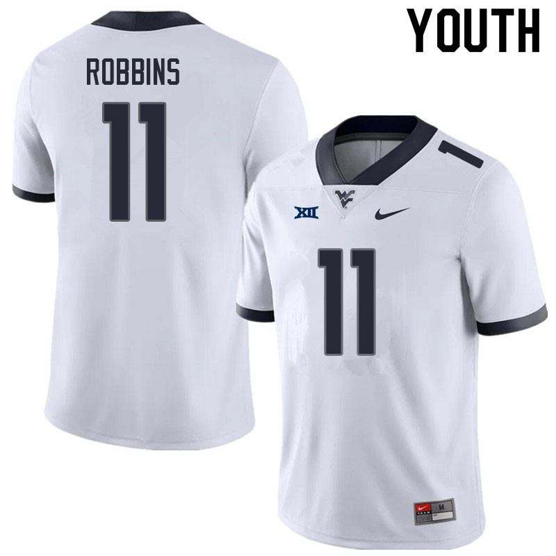 Youth #11 Jake Robbins West Virginia Mountaineers College Football Jerseys Sale-White - Click Image to Close